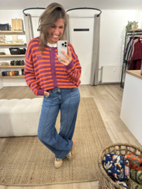 Stripe alpaca cardigan Azzurro - purple/orange