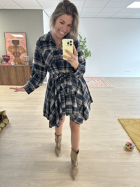 Check blouse dress - dark blue