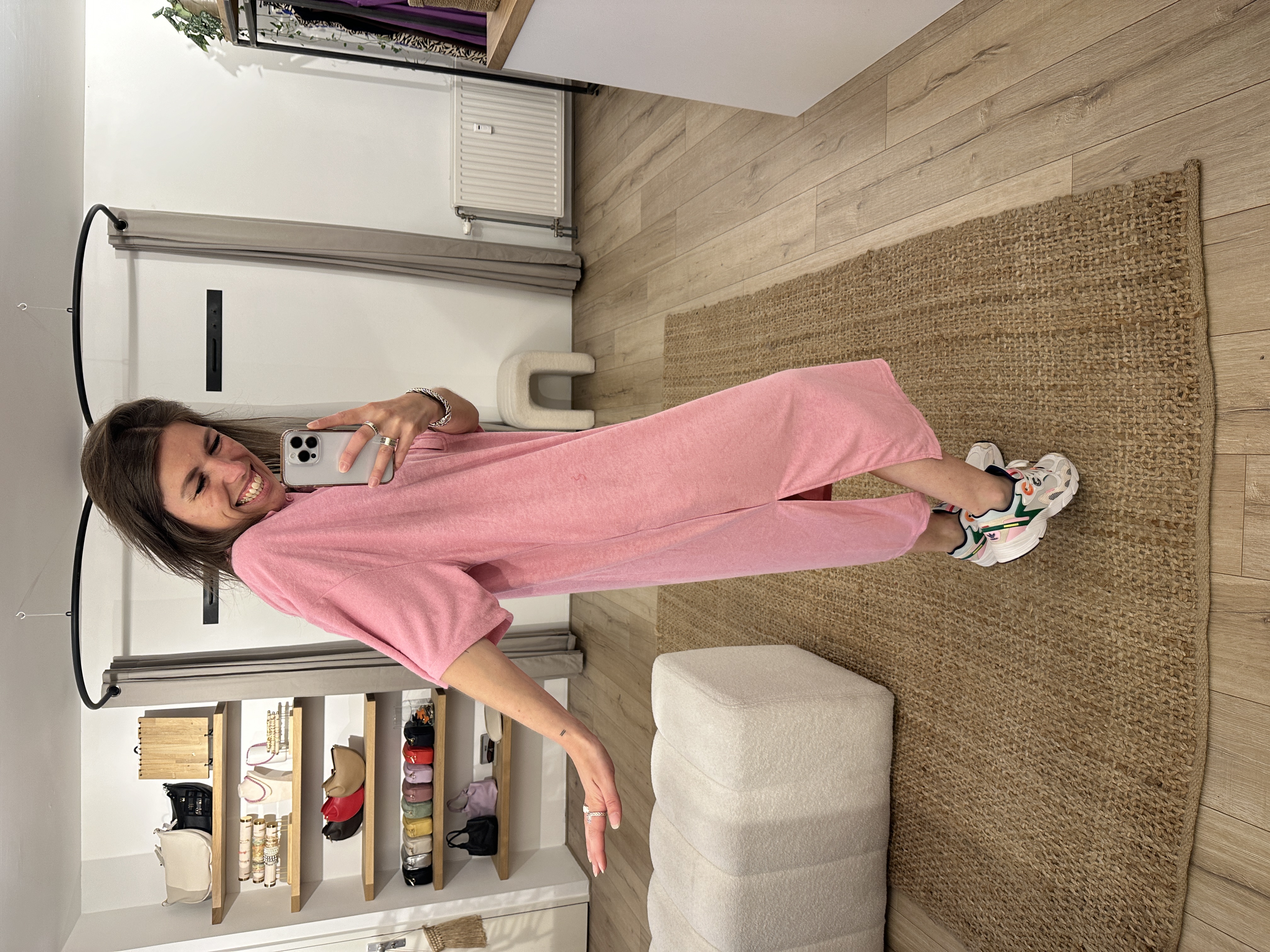 Terry split polo dress Azzurro - pink light