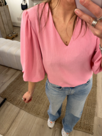 Basic V-blouse Azzurro - pink light