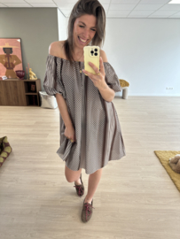 Print off shoulder dress 2.0 - dark brown