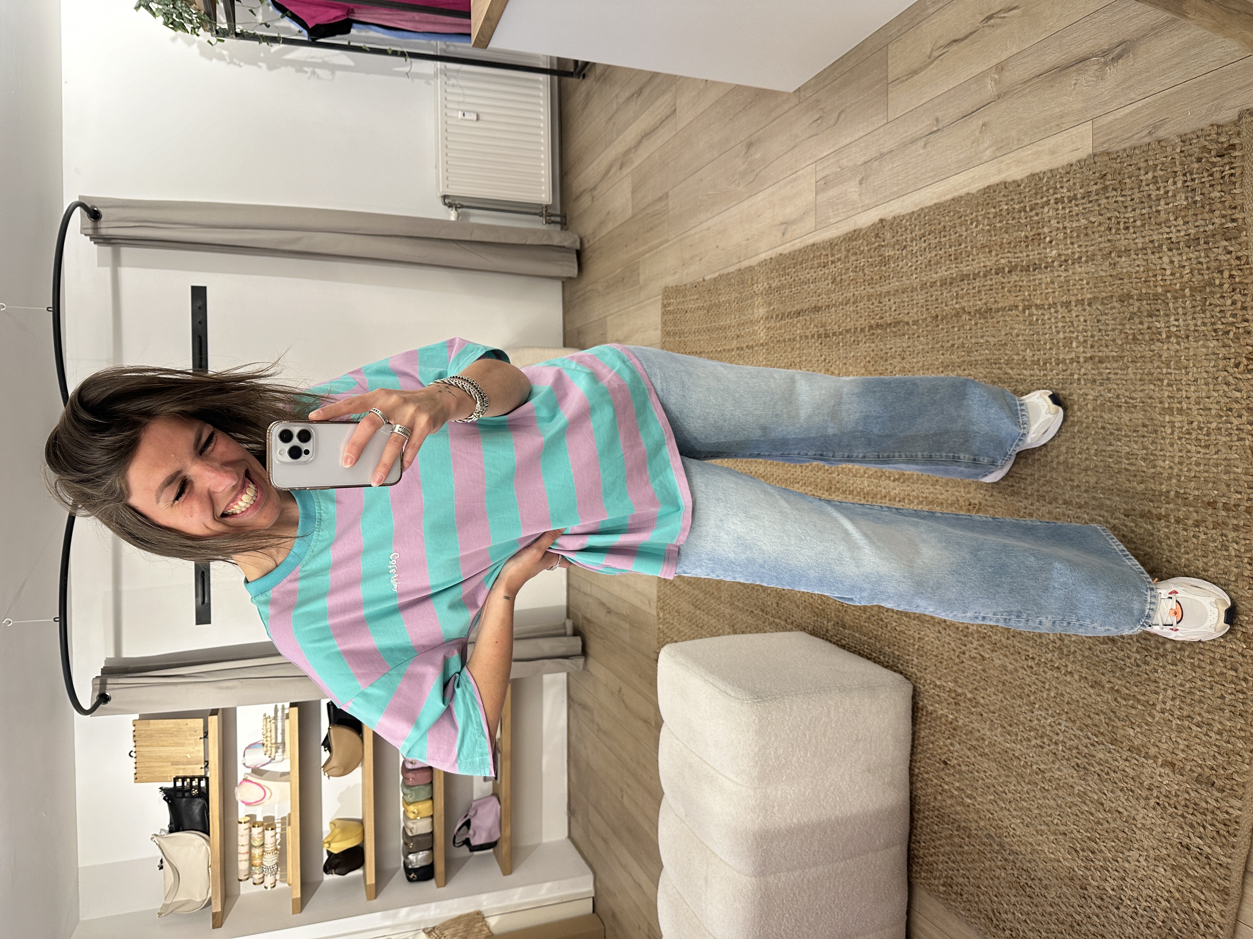 Stripe box tee Azzurro - aqua/lila
