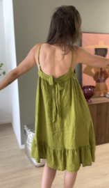 Linen bow dress - green