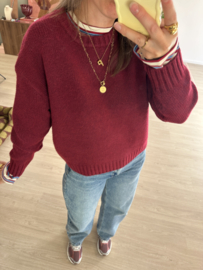 Basic knitted pull Azzurro - bordeaux