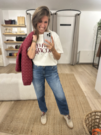 Text stud tee Ambika - white/bordeaux