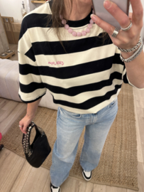 Stripe box tee Azzurro - black/naturel