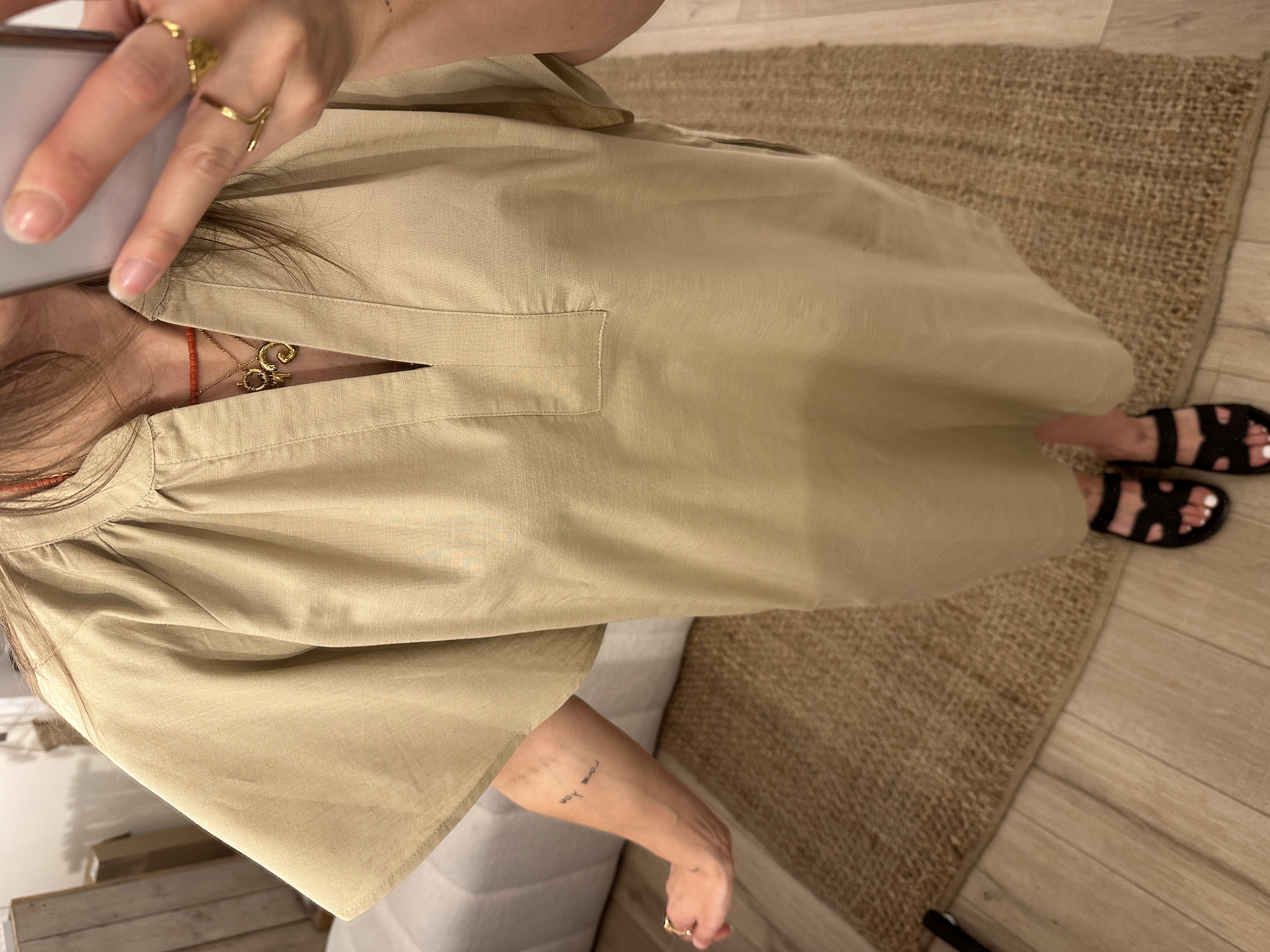 Cotton linen dress Azzurro - beige