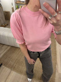 Button puff short pull Azzurro - pink light