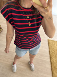 Stripe shoulder top Azzurro - dark blue/red