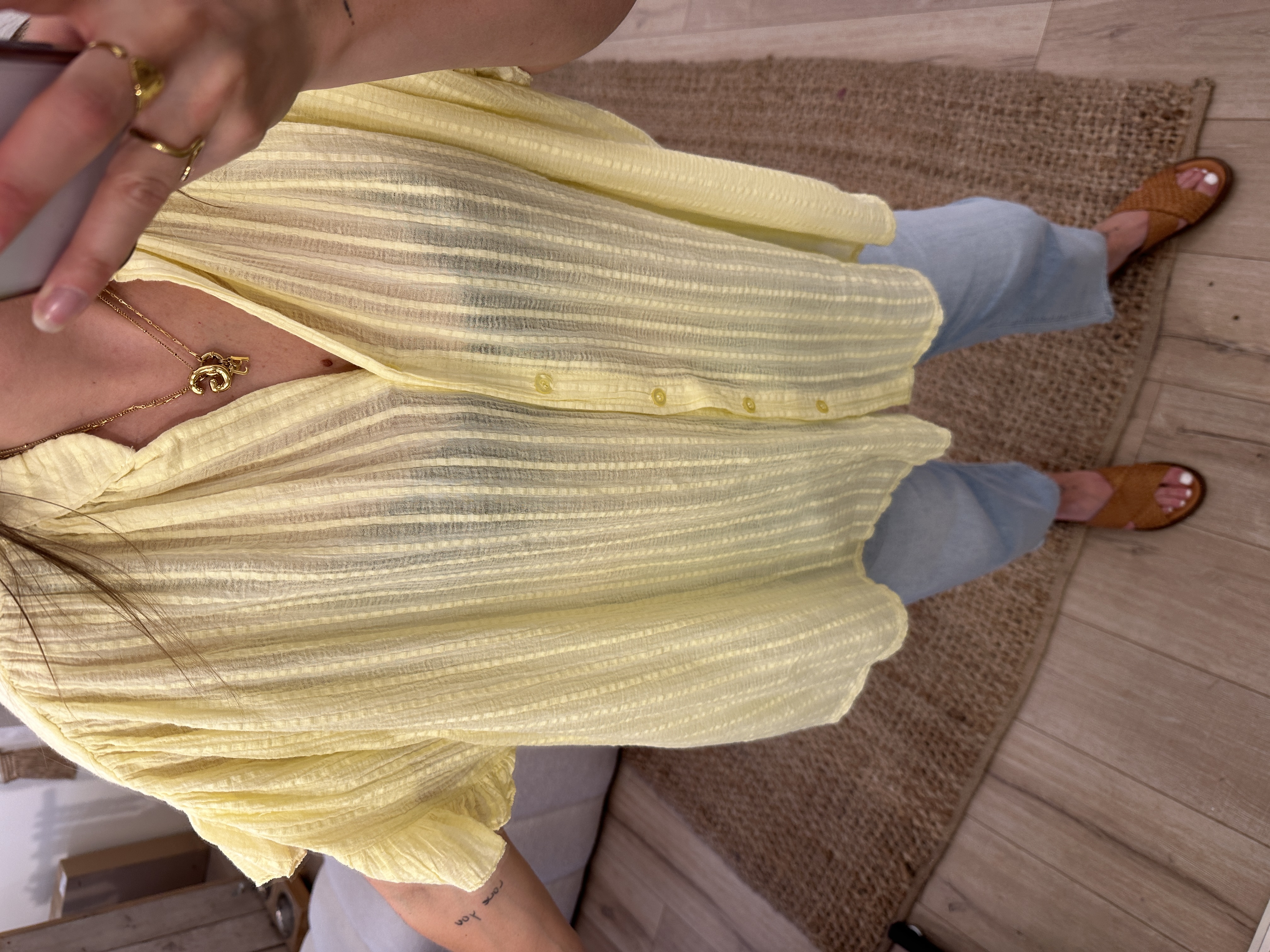 Cotton wide ruffle blouse Ambika - yellow