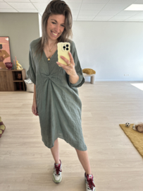 Linen knot dress - army green