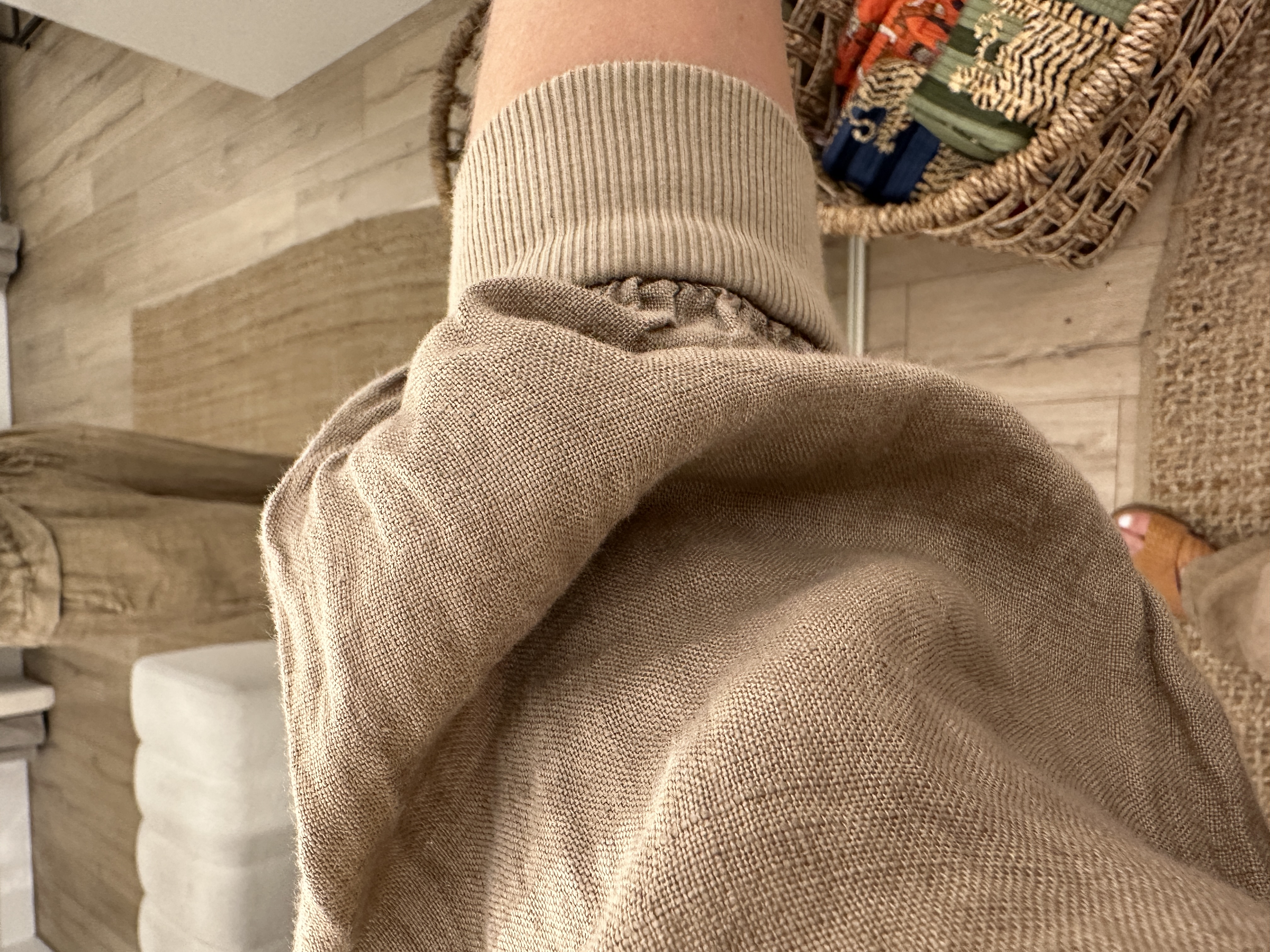 Linen short bomber - camel