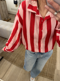 Cotton stripe blouse - red/pink