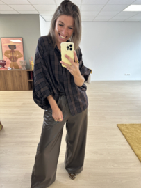 Check puff button blouse 2.0 - dark brown