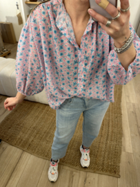 Summer wide blouse Azzurro - pink light