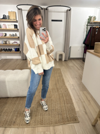 Block knitted pull Azzurro - beige