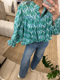 Print wide blouse - green/blue