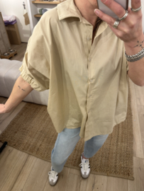 Cotton wide blouse Azzurro - beige