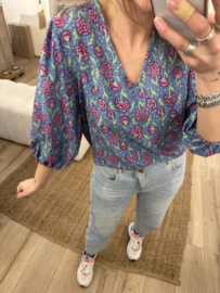 Print V-blouse Azzurro - blue