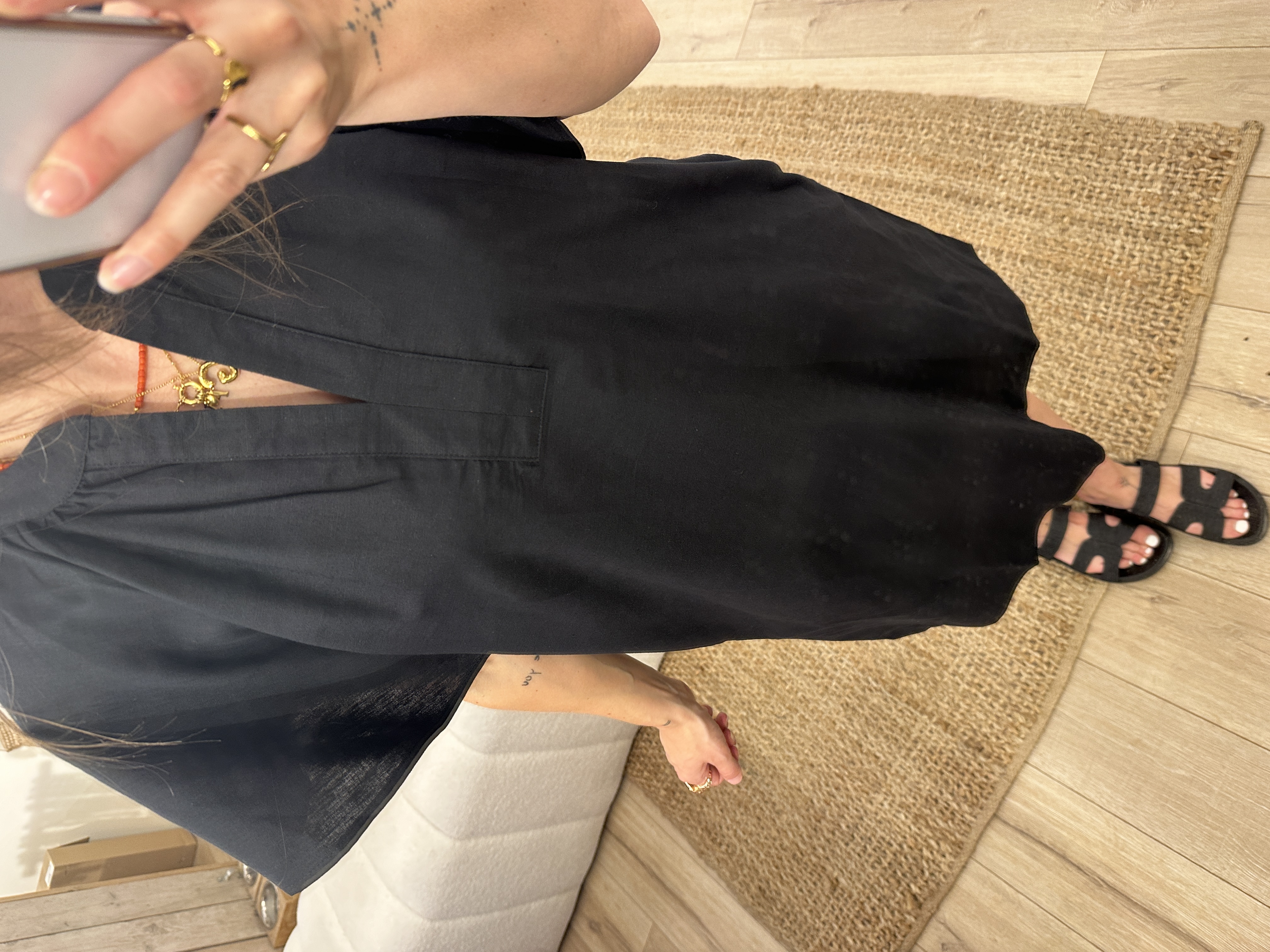 Cotton linen dress Azzurro - black
