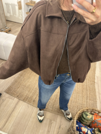 Balloon suedine jacket - dark brown