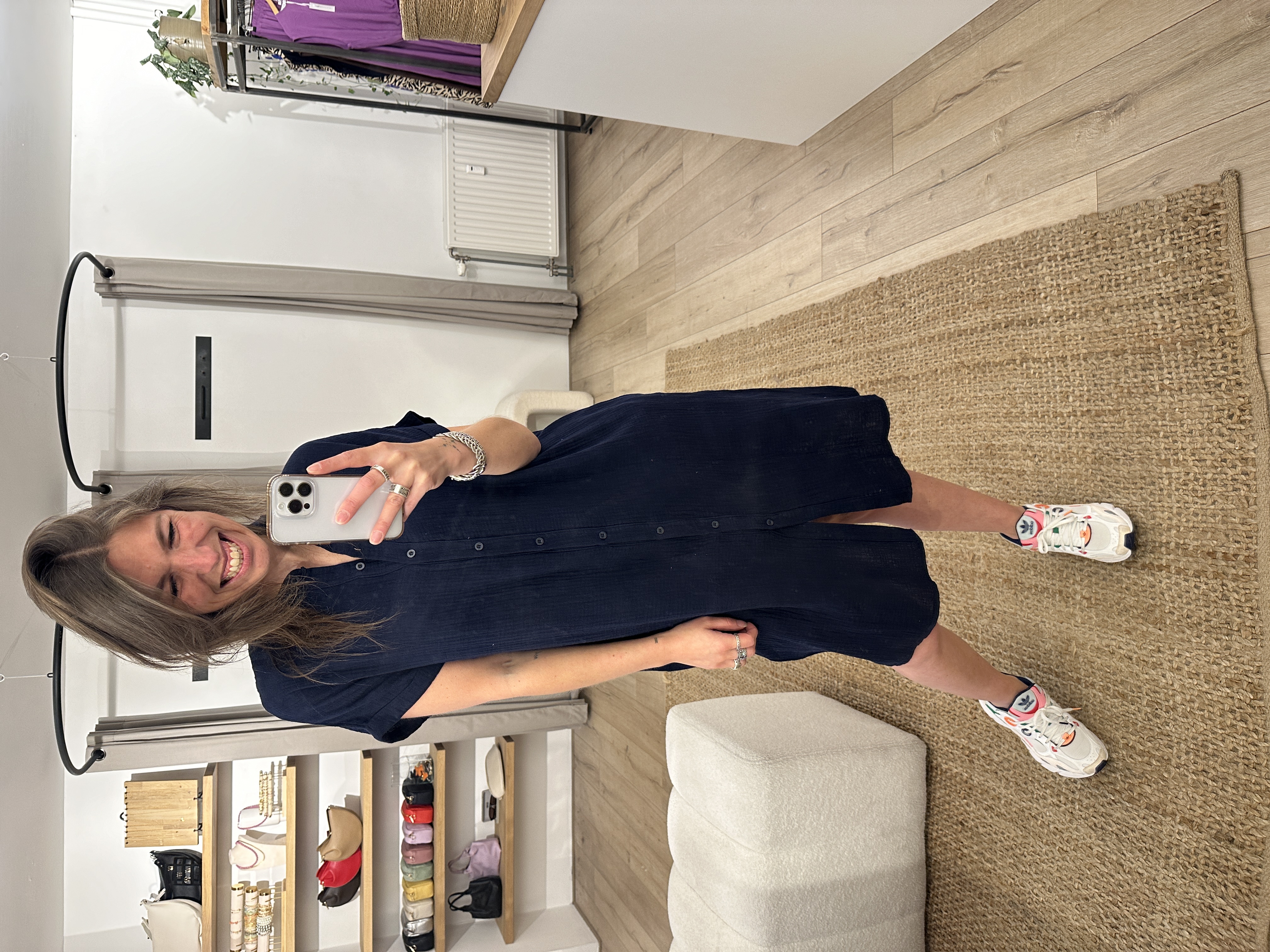 Waffle pocket dress Azzurro - dark blue