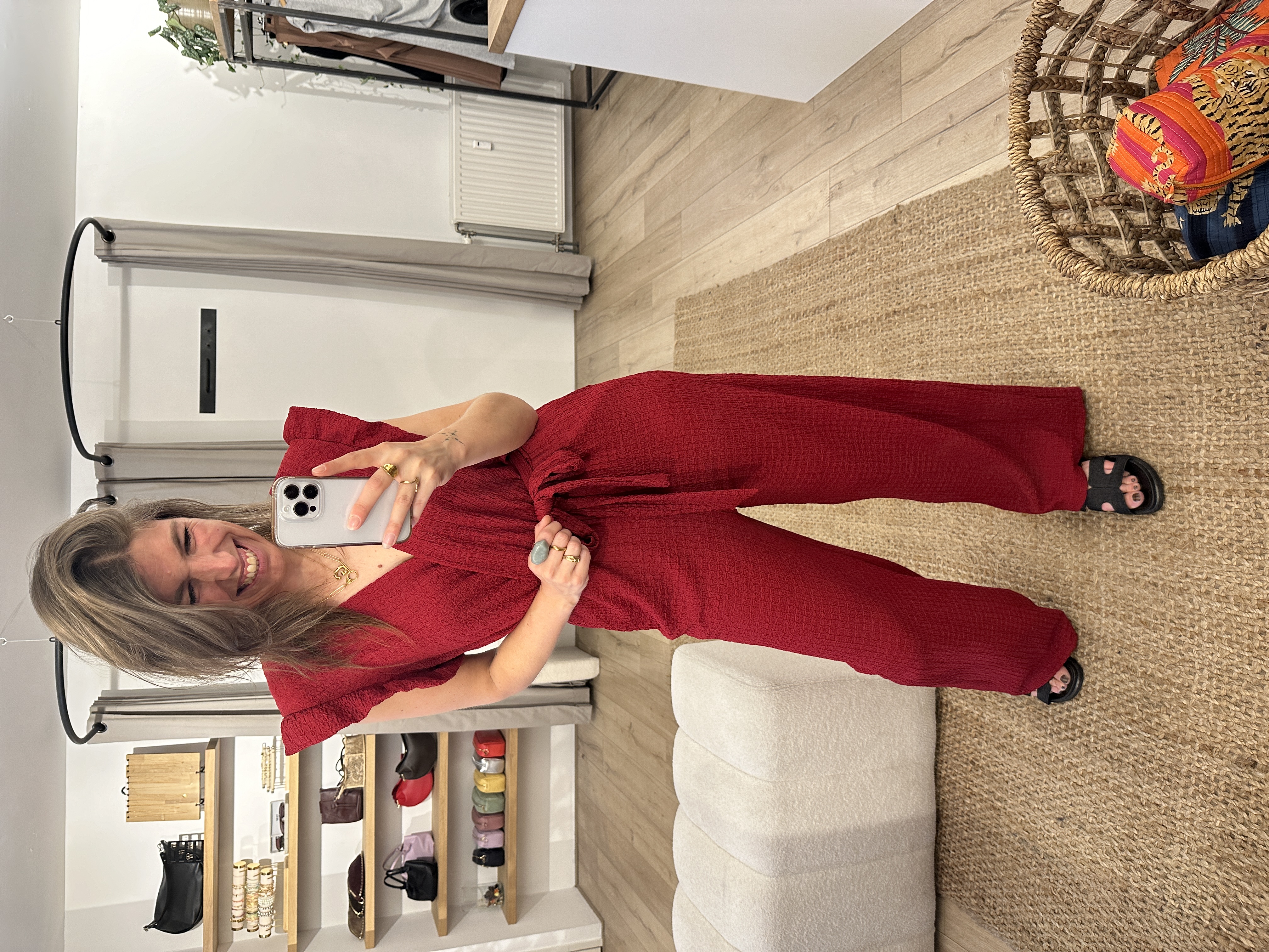 Crinkle ruffle jumpsuit Azzurro - dark red