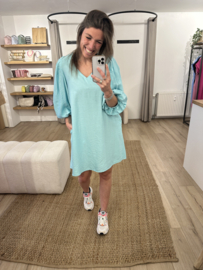 Puff pocket A-dress Azzurro - aqua