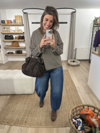 Stripe loose longsleeve Azzurro - dark brown