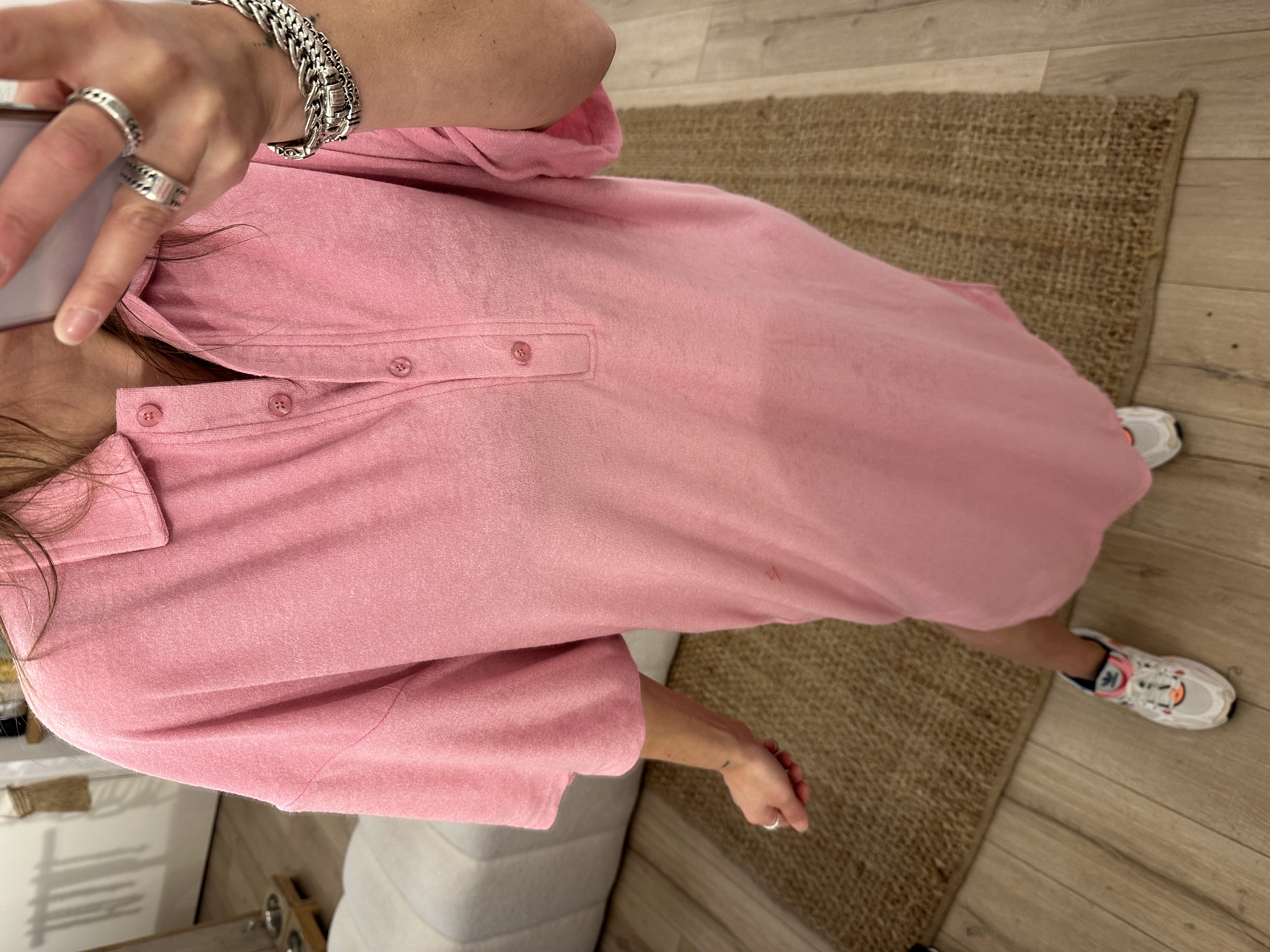Terry split polo dress Azzurro - pink light