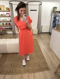 Basic pocket ceintuur dress Azzurro - coral