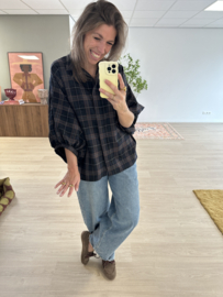 Check puff button blouse 2.0 - brown/black