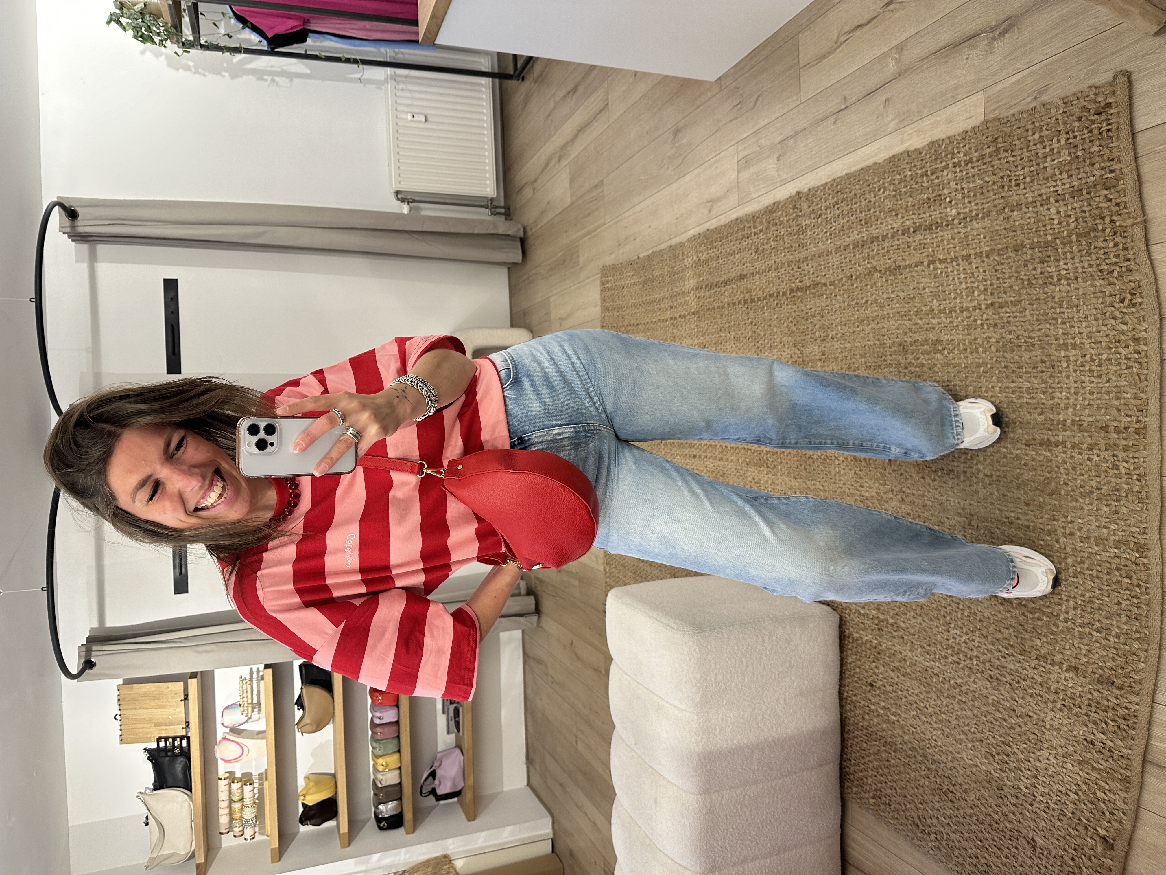 Stripe box tee Azzurro - red/pink