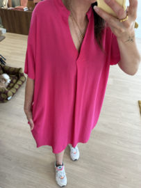 V-blouse pocket dress Azzurro - pink