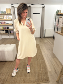 Puff pocket V-dress Azzurro - beige