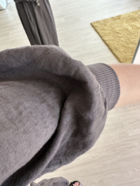 Linen short bomber - dark brown