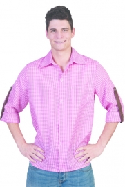 Hard roze- wit geblokte blouse
