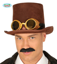 Hoge bruine steampunk hoed met bril