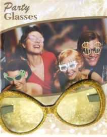 Grote glazen glitter bril, goud of zilver