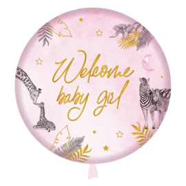 Folieballon baby safari 'Welcome baby girl'