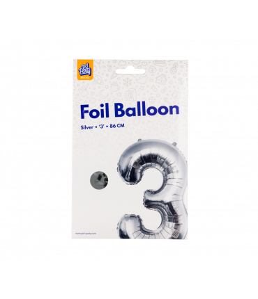 Folieballon cijfer 3 Zilver 86cm