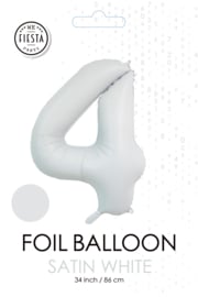 Folieballon cijfer 4 satin white 86cm