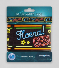 Party tape neon Hoera geslaagd