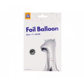 Folieballon cijfer 1 Zilver 86cm