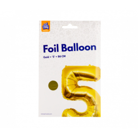 Folieballon cijfer 5 goud 86cm