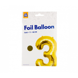 Folieballon cijfer 3 goud 86cm