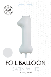 Folieballon cijfer 1 satin white 86cm