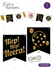 Festive numbers starter kit "Hiep Hiep Hoera" 4 st. + lijn