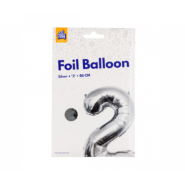 Folieballon cijfer 2 Zilver 86cm