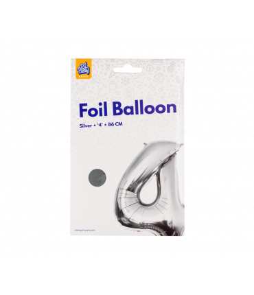 Folieballon cijfer 4 Zilver 86cm